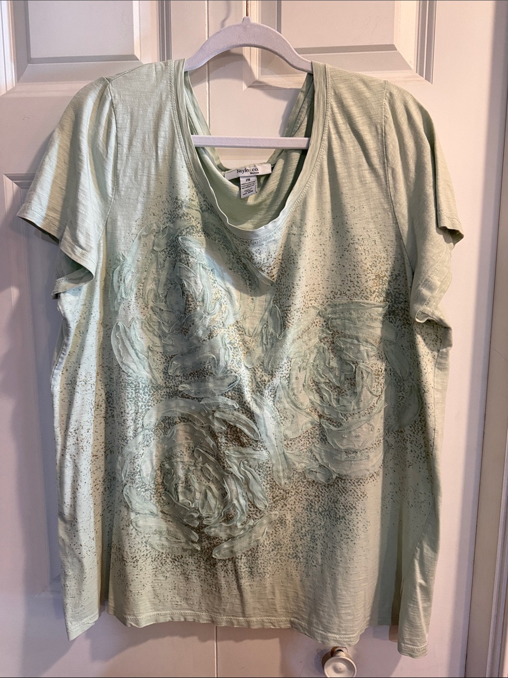 Style & Co. Light Mint Floral Textured Short Sleeve Tee
